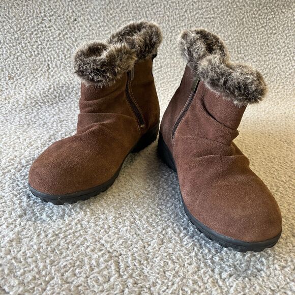 Khombu Lisa Ankle Booties Boots Womens 6M Brown Leather Faux Fur Side Zip - Picture 2 of 10